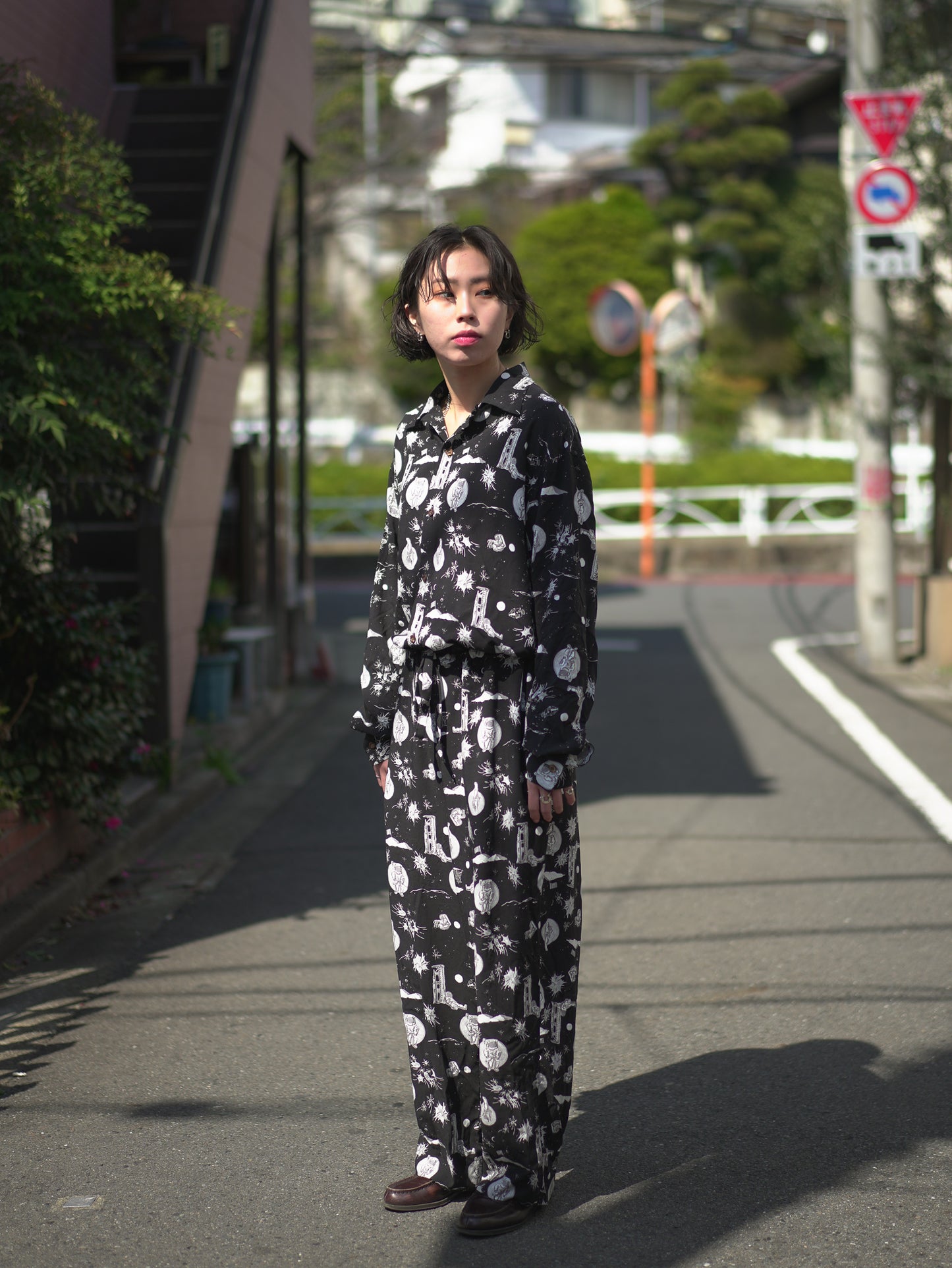 Space Aloha Jumpsuit‐BLACK