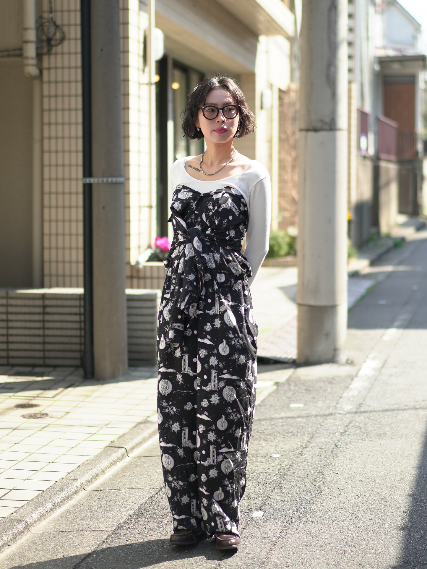 Space Aloha Jumpsuit‐BLACK