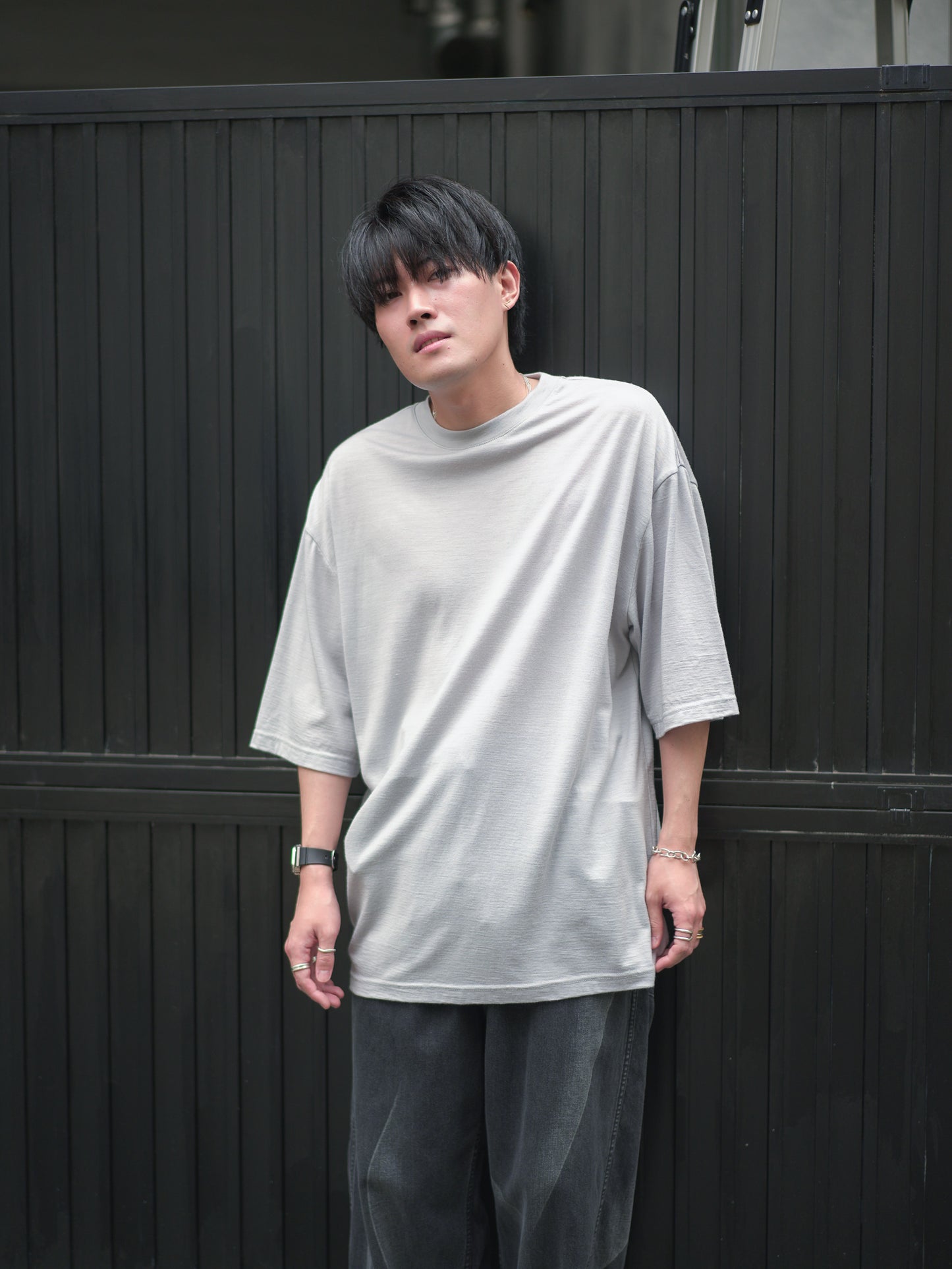 Wool Oversized Tee -  Light Gray