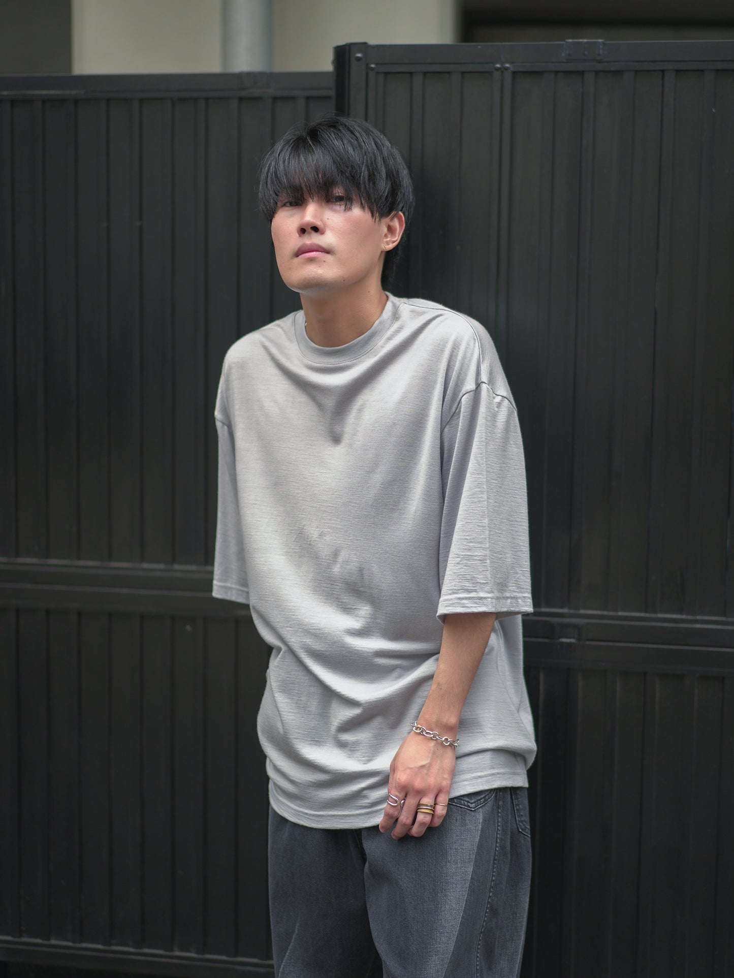 Wool Oversized Tee -  Light Gray