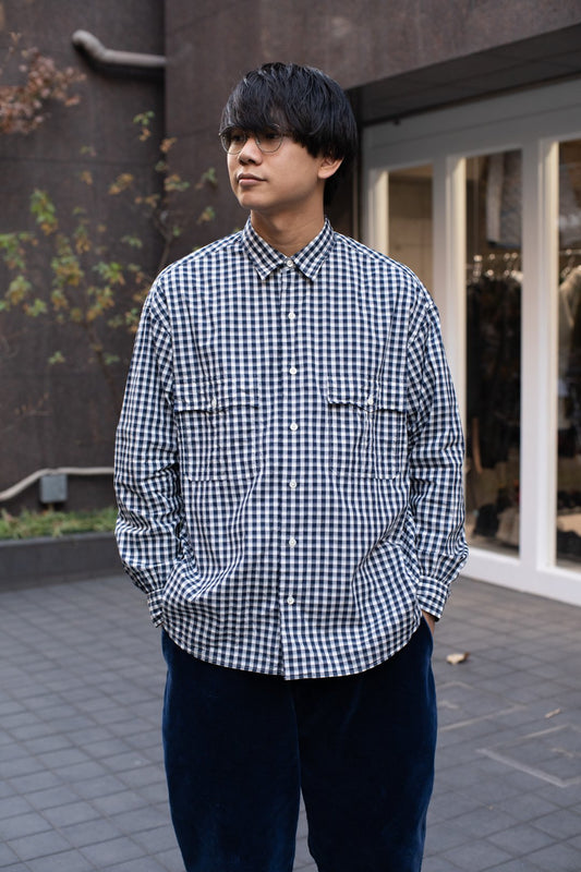 ROLL UP GINGHAM CHECK SHIRT - NAVY