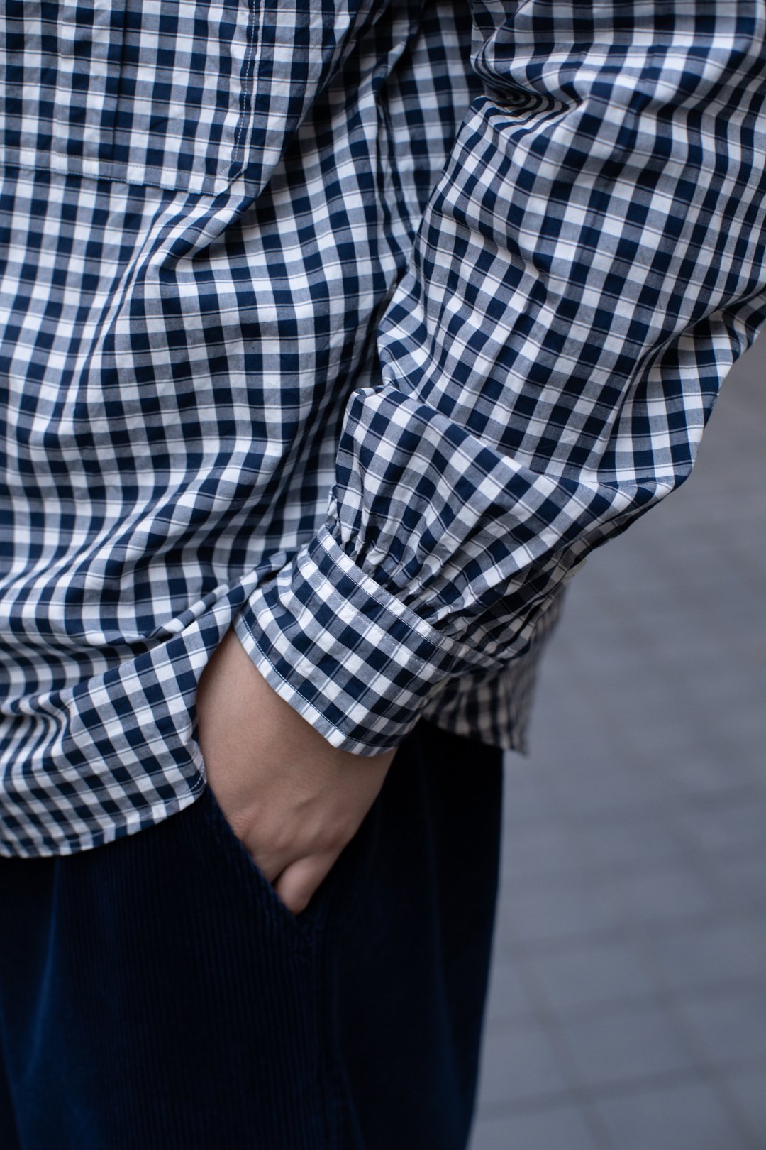 ROLL UP GINGHAM CHECK SHIRT - NAVY