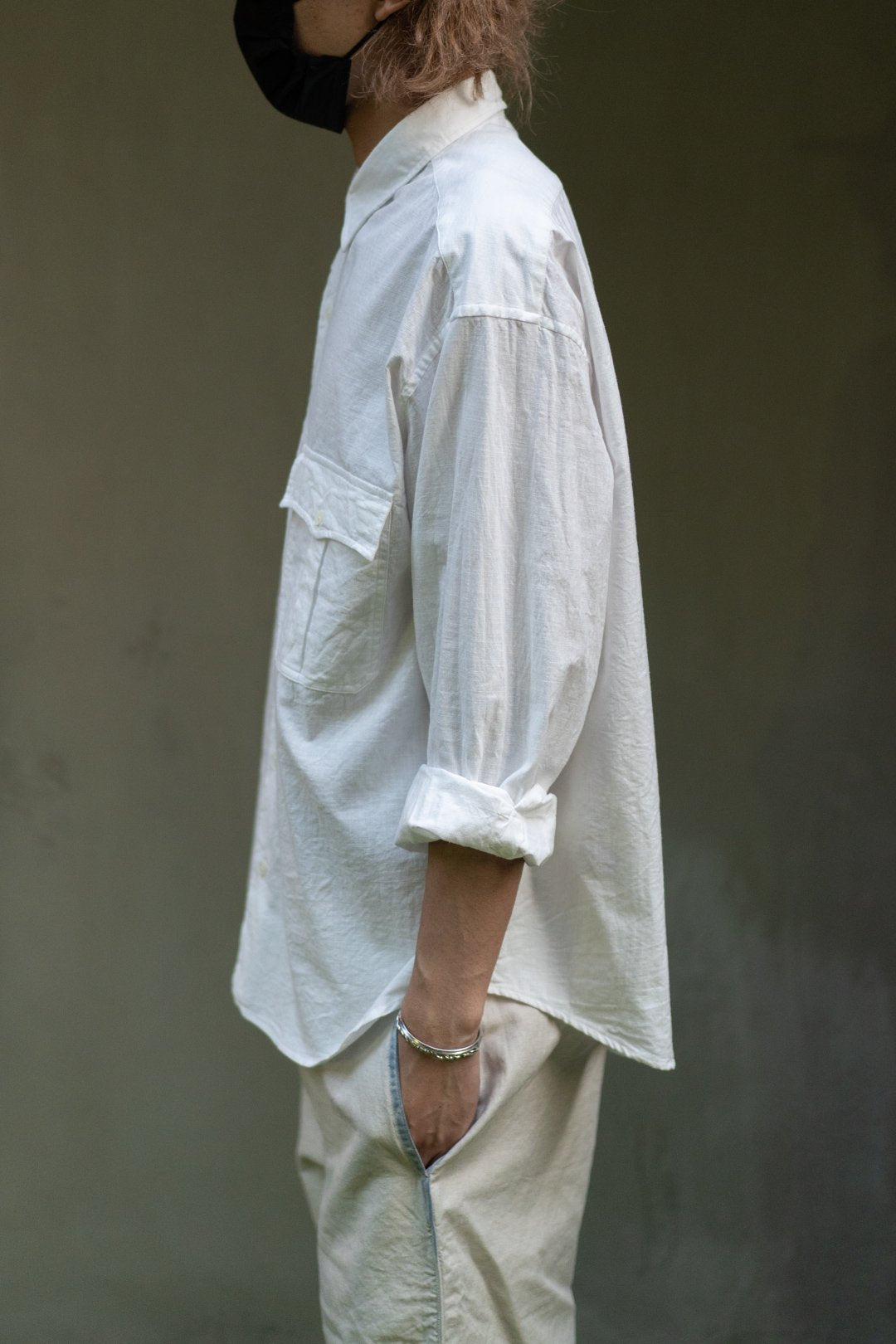 ROLL UP VINTAGE COTTON SHIRT -WHITE-