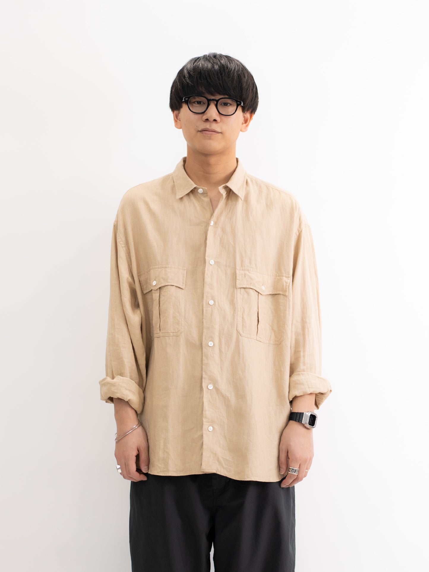 ROLL UP LINEN SHIRT (FRENCH LINEN) -ANTIQUE GOLD- – DAN