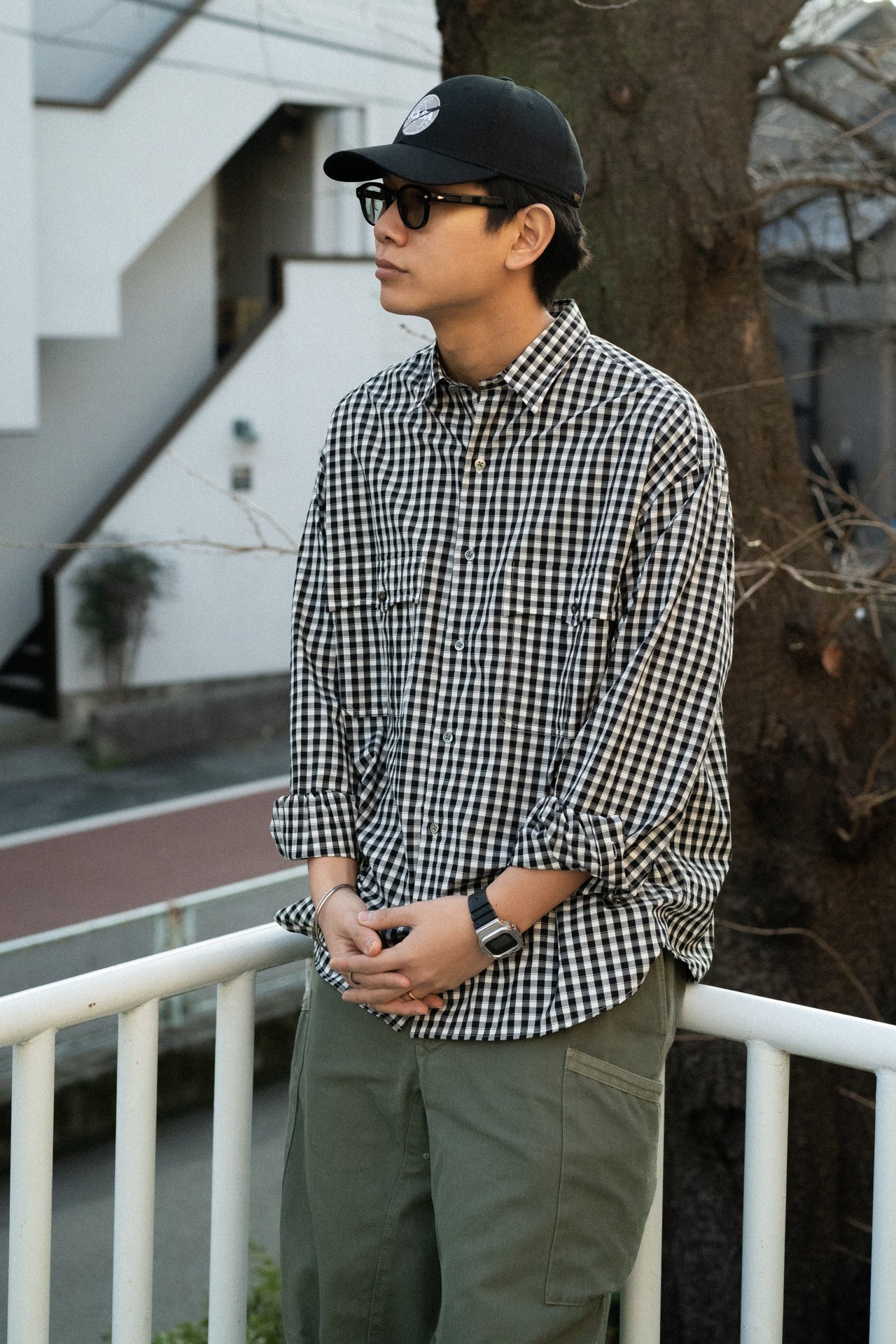 ROLL UP GINGHAM CHECK SHIRT BLACK | hahr.am